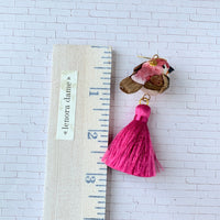 Lenora Dame Spun Cotton Bird Tassel Earrings in Magenta