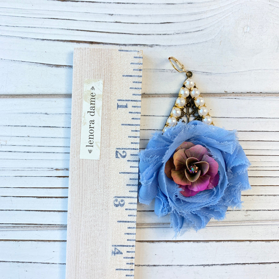 Lenora Dame Shabby Chic Rosette Drop Statement Earrings in Sky