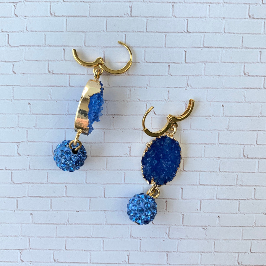 Lenora Dame Druzy Crystal Agate Earrings in Lake Blue