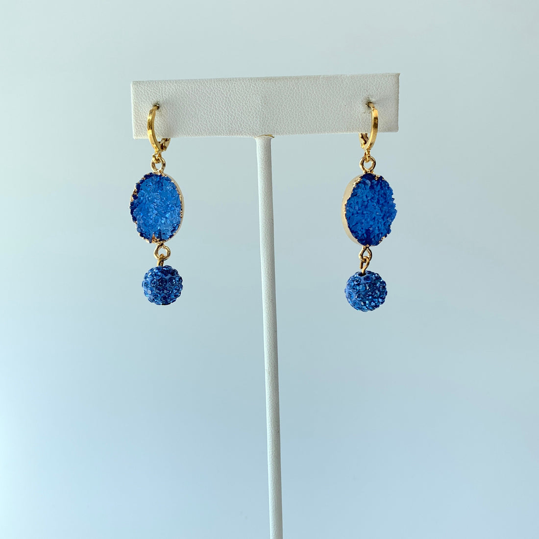 Lenora Dame Druzy Crystal Agate Earrings in Lake Blue