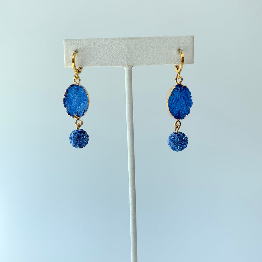 Lenora Dame Druzy Crystal Agate Earrings in Lake Blue