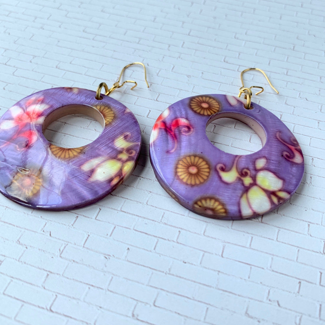 Lenora Dame Mother of Pearl Purple Disc Earrings