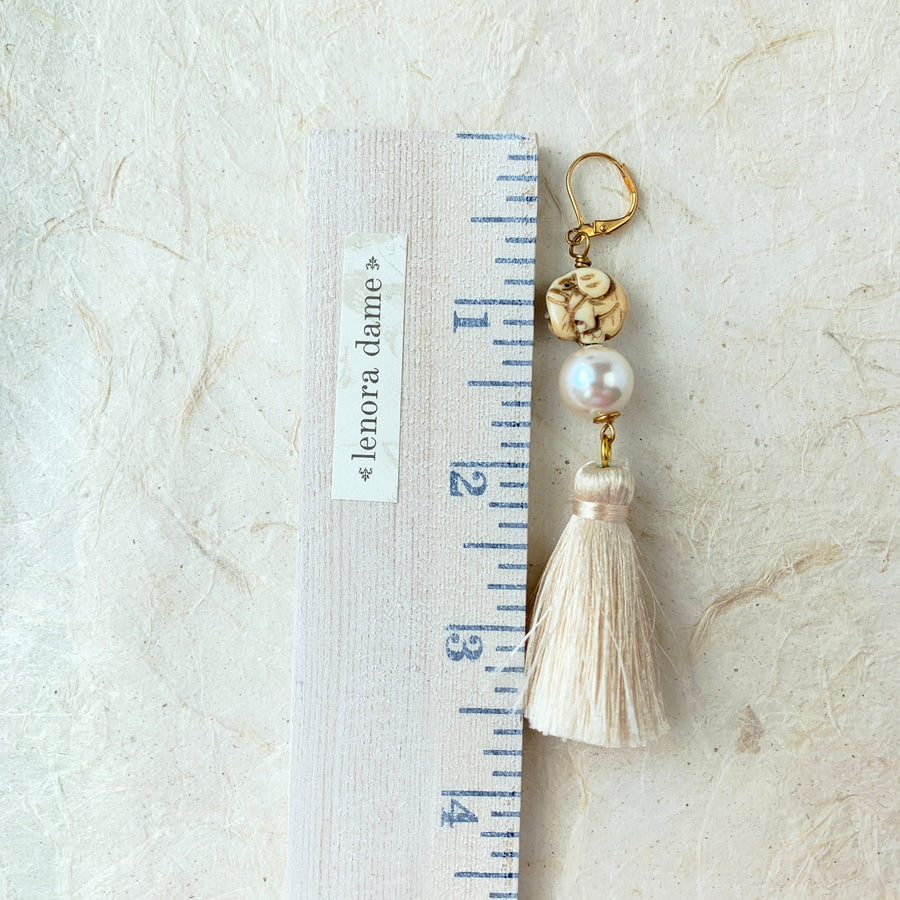 Lenora Dame Carved Elephant Tassel Earrings