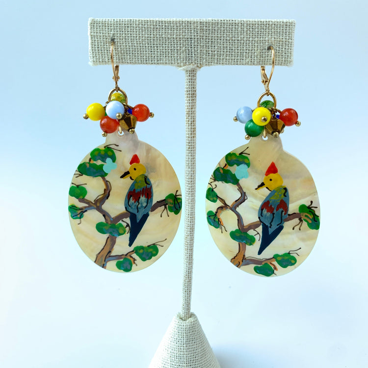Lenora Dame Mother of Pearl Paradise Parrot Earrings