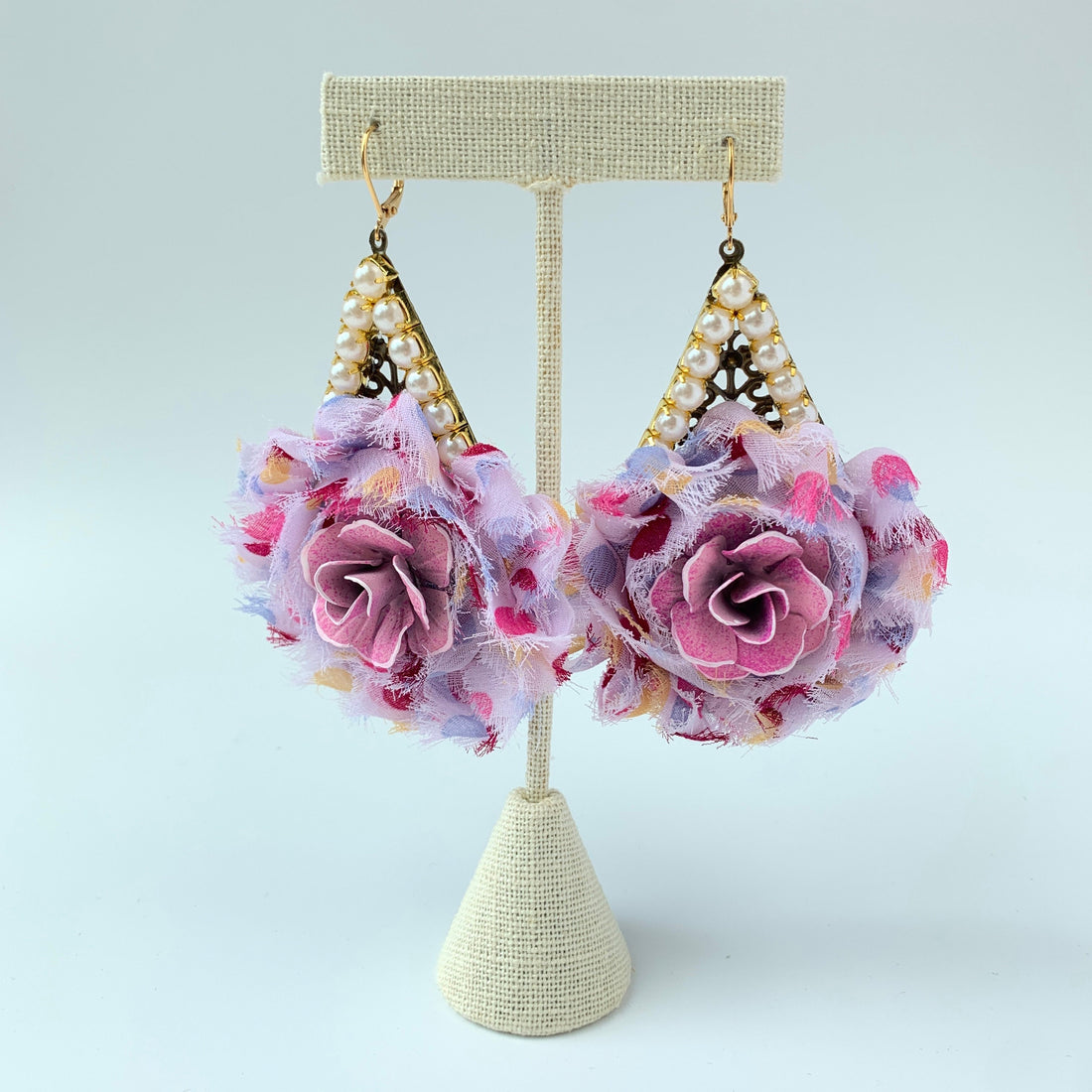 Lenora Dame Impatiens Shabby Chic Rosette Drop Statement Earrings