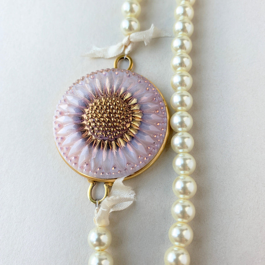 Lenora Dame Sunflower Pearl Pendant Necklace