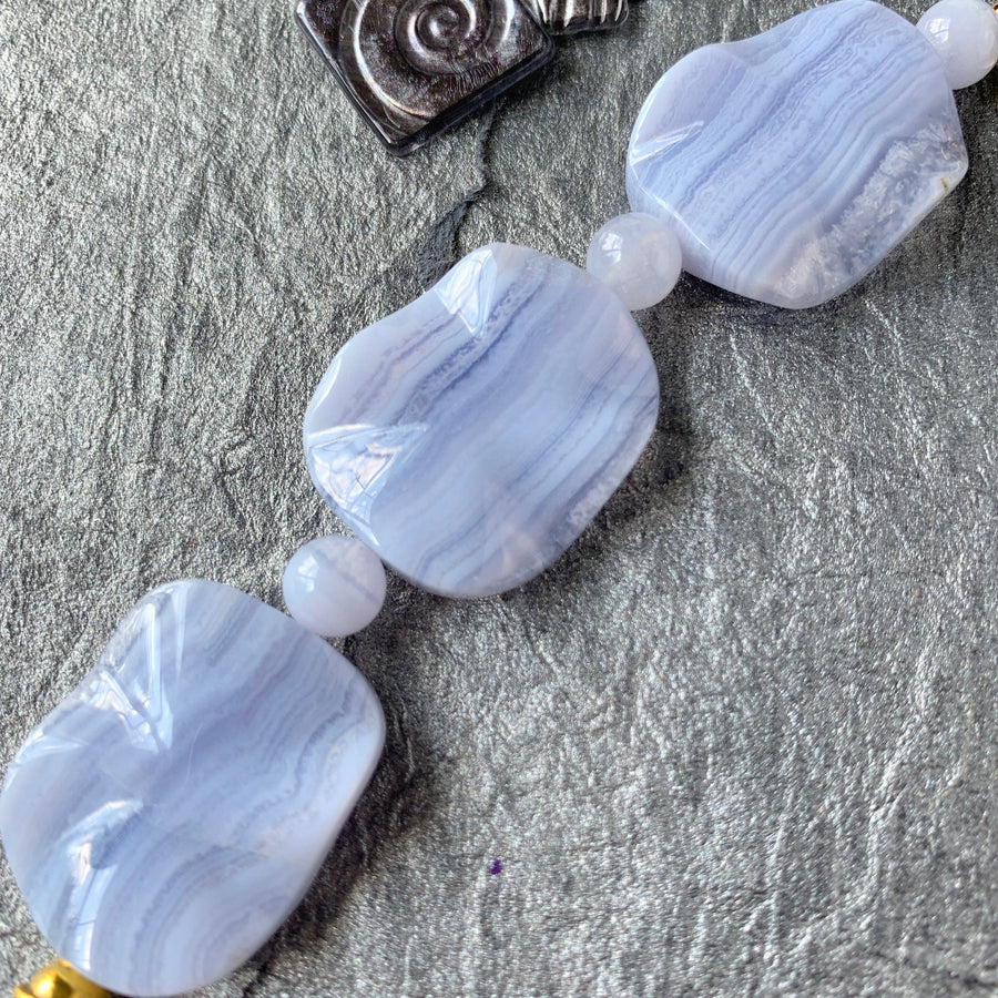 Lenora Dame Natural Blue Lace Agate Beaded Necklace - LAST FEW!