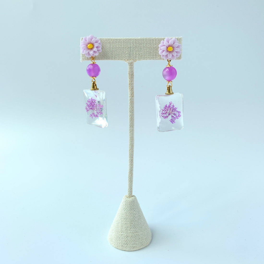 Lenora Dame Verbena Dried Pressed Flower Earrings