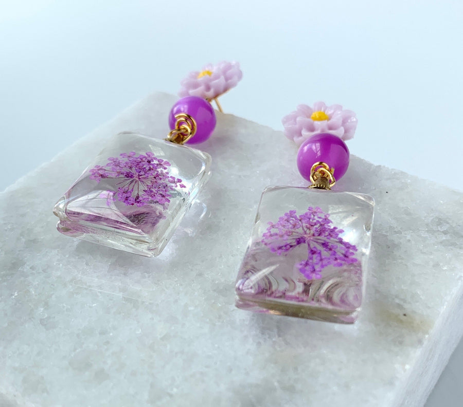 Lenora Dame Verbena Dried Pressed Flower Earrings