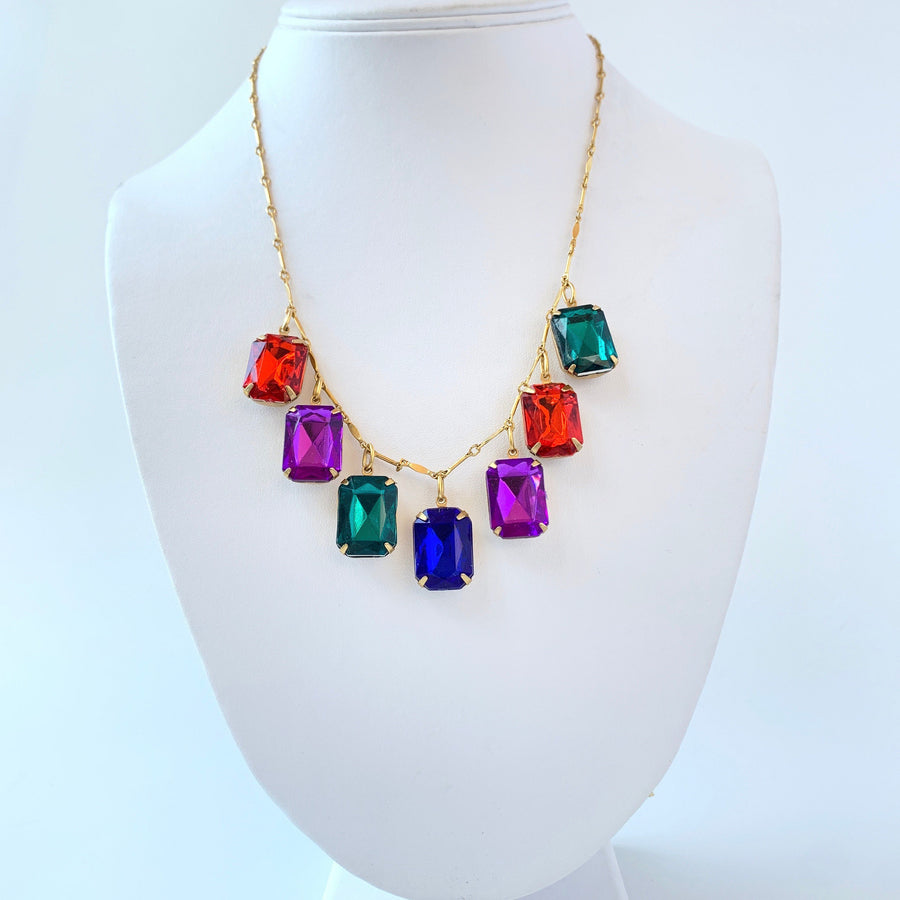 Lenora Dame Emerald Cut Rhinestone Charm Statement Necklace