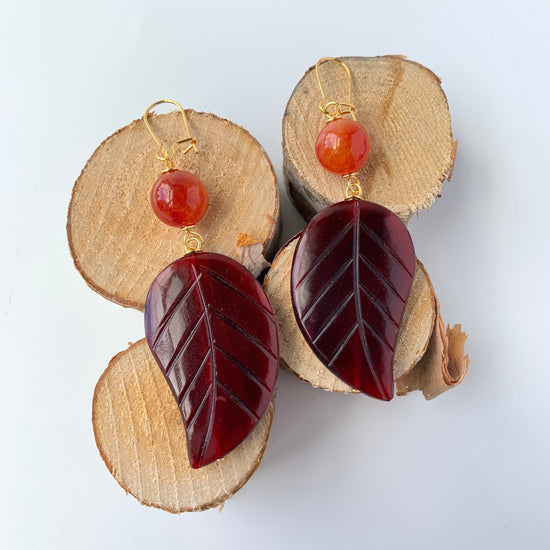 Lenora Dame Palm Leaf Autumn Earrings - One of a Kind