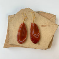 Lenora Dame Polished Agate Slice Drop Earrings in Rust