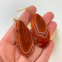 Lenora Dame Polished Agate Slice Drop Earrings in Rust