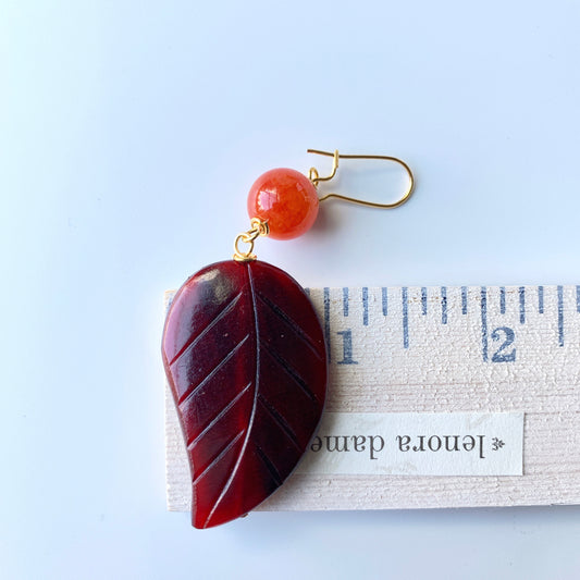 Lenora Dame Palm Leaf Autumn Earrings - One of a Kind