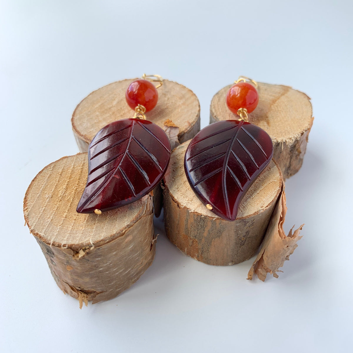 Lenora Dame Palm Leaf Autumn Earrings - One of a Kind