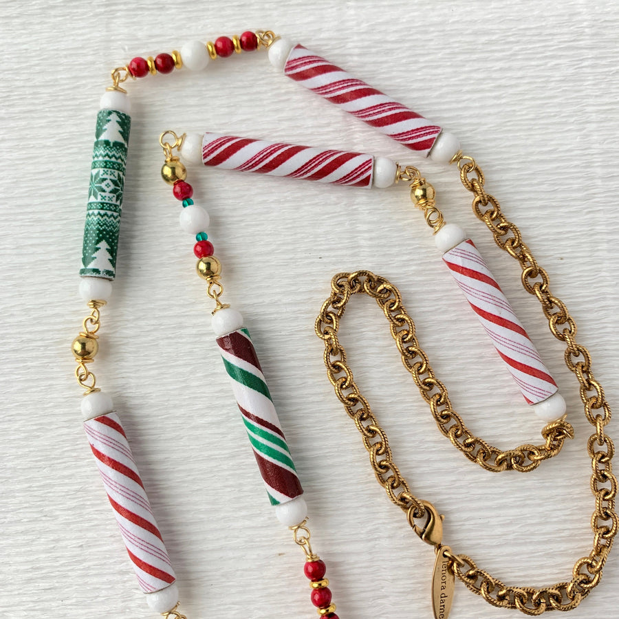 Lenora Dame Peppermint Sticks Holiday Statement Necklace