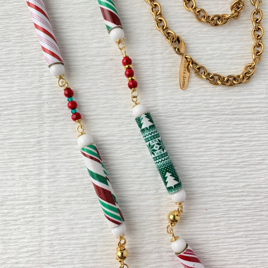 Lenora Dame Peppermint Sticks Holiday Statement Necklace