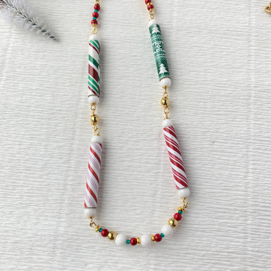 Lenora Dame Peppermint Sticks Holiday Statement Necklace