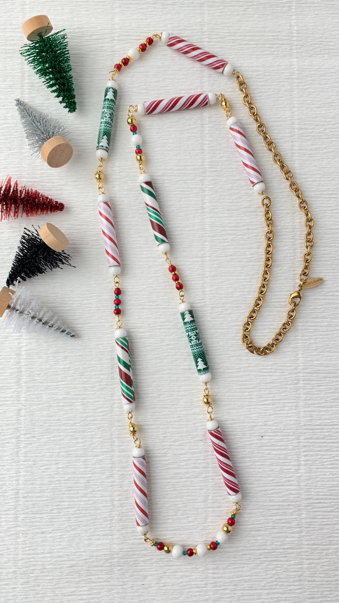 Lenora Dame Peppermint Sticks Holiday Statement Necklace