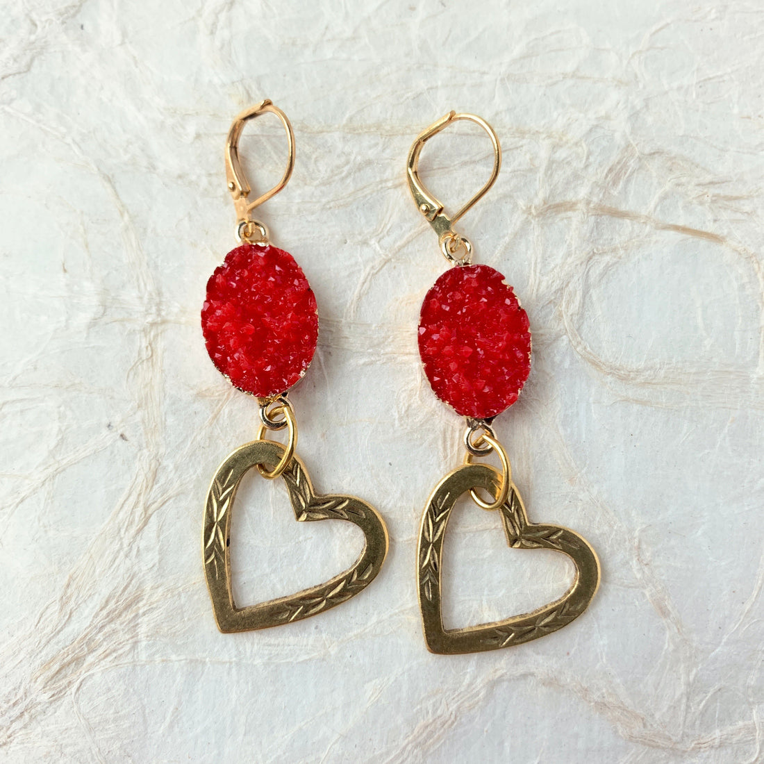 Lenora Dame Druzy Crystal Heart Earrings