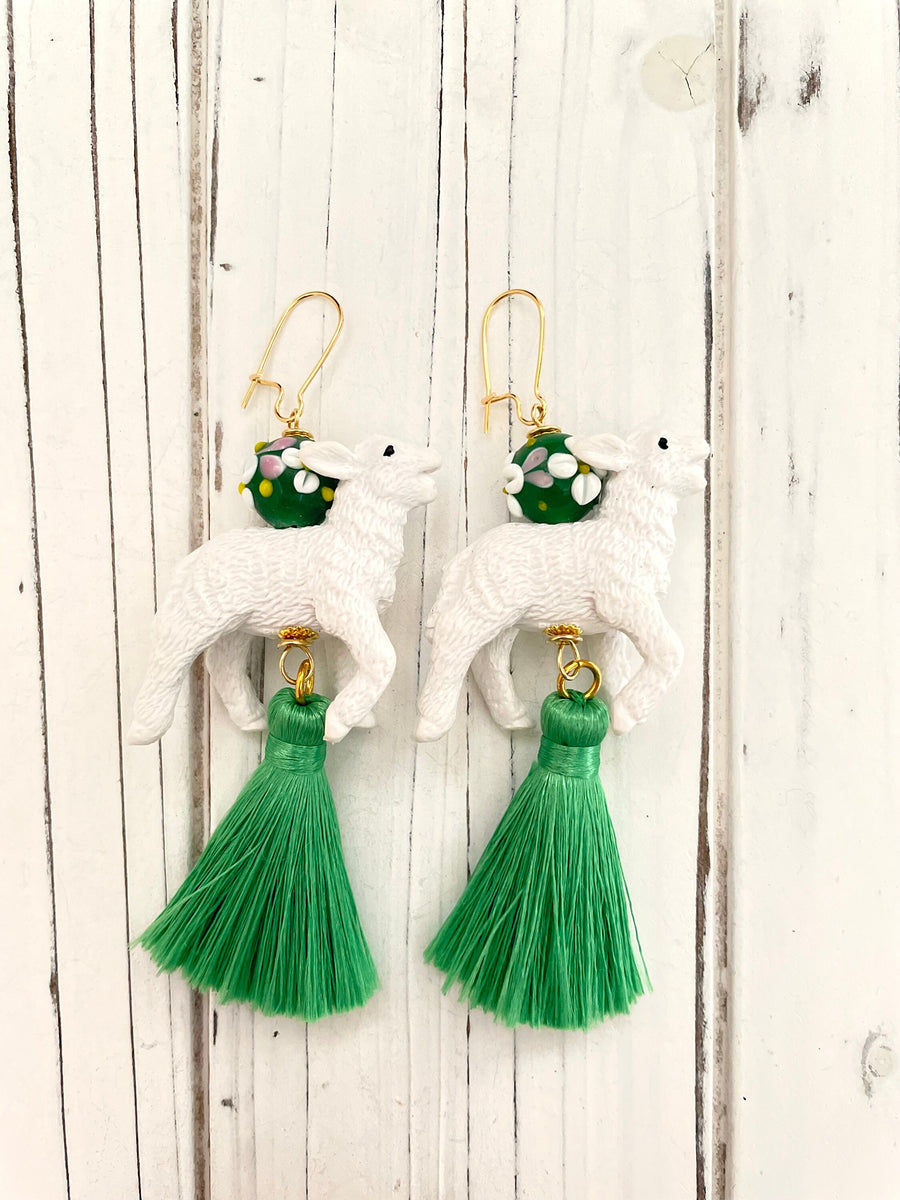 Lenora Dame Spring Lamb Tassel Earrings