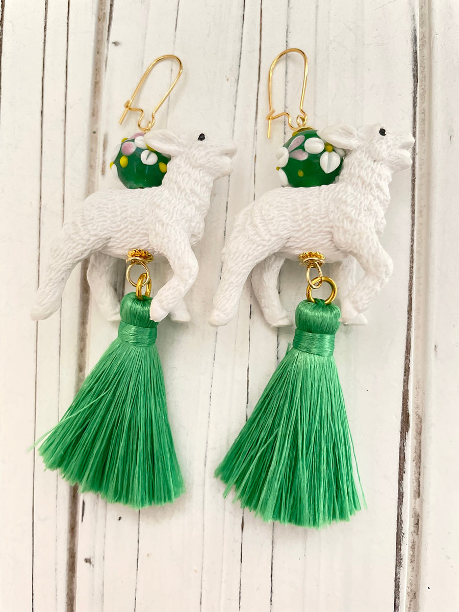 Lenora Dame Spring Lamb Tassel Earrings