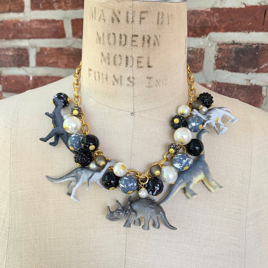 Lenora Dame Slate Gray Dinosaur Necklace