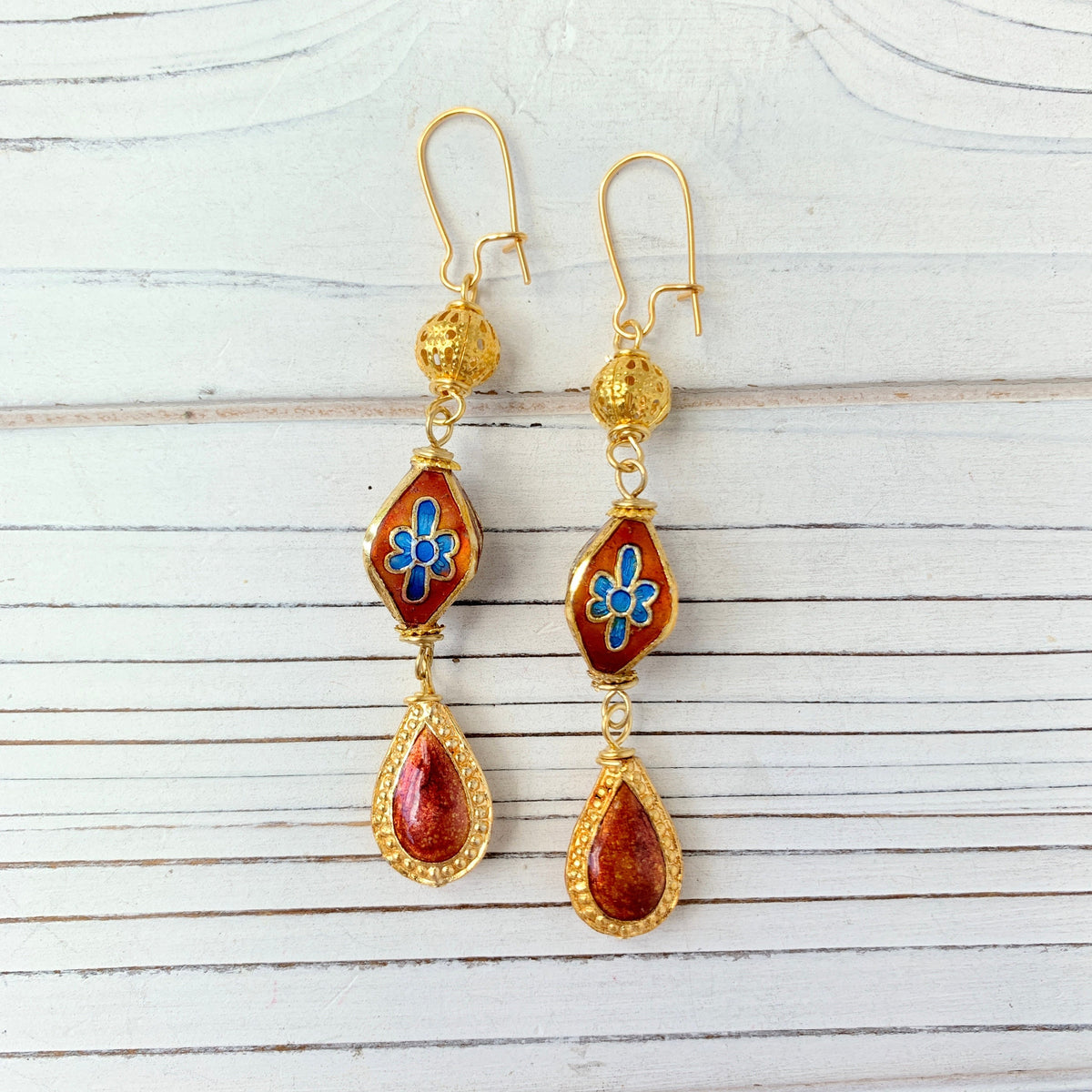 Lenora Dame Cloisonné Lantern Earrings - 2 Color Choices