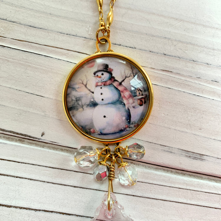 Lenora Dame Frosty Snowman Pendant Necklace