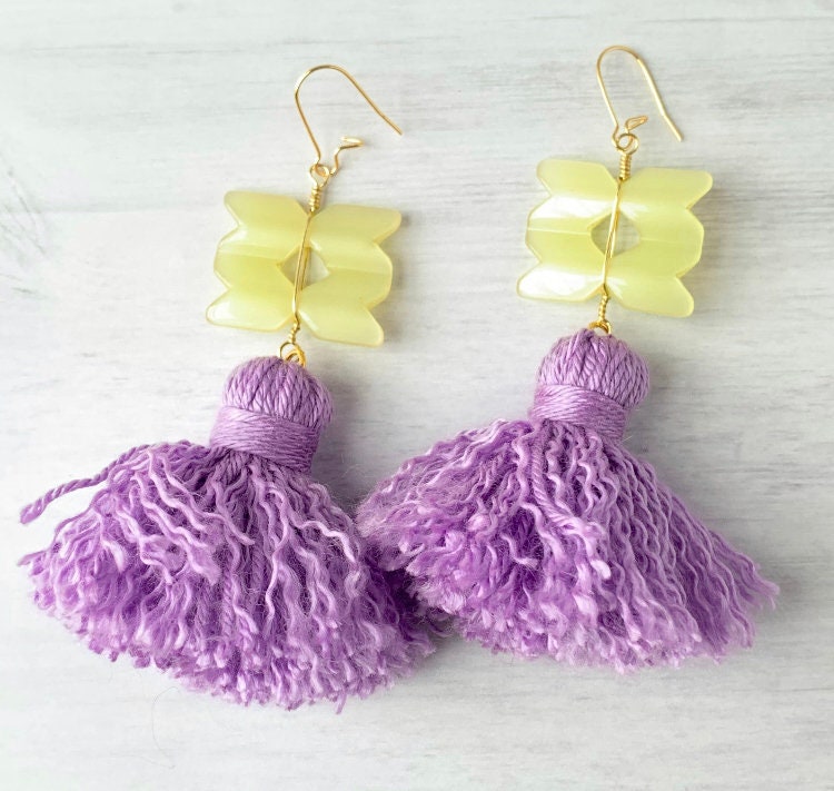 Tan Tassel Statement Earrings