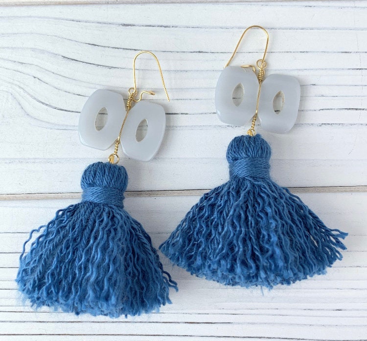 Tan Tassel Statement Earrings