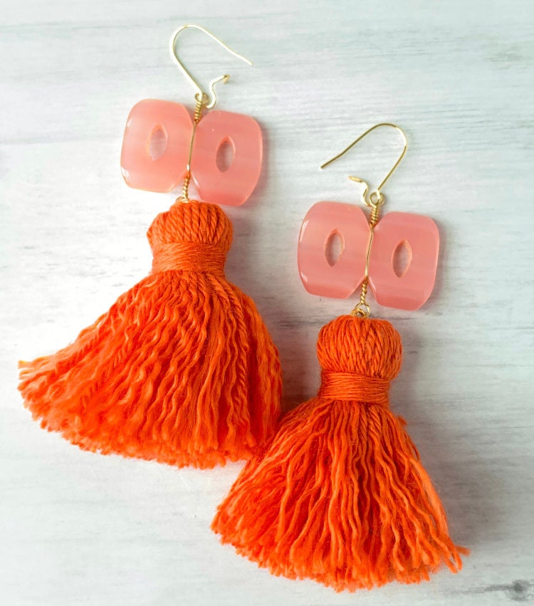 Tan Tassel Statement Earrings