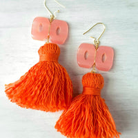 Tan Tassel Statement Earrings